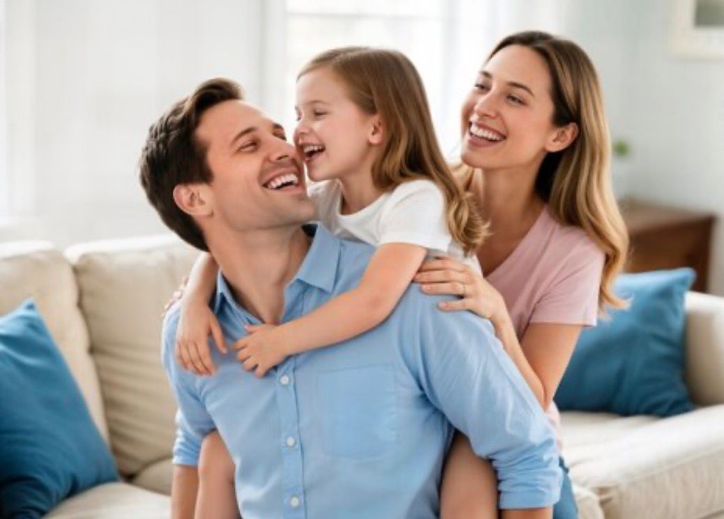 Familia feliz disfrutando de buena salud